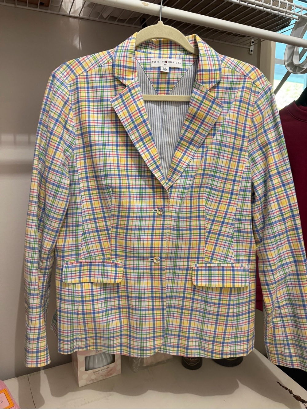 Vintage Y2K 2005 Tommy Hilfiger Golf plaid cotton blazer — women’s Large